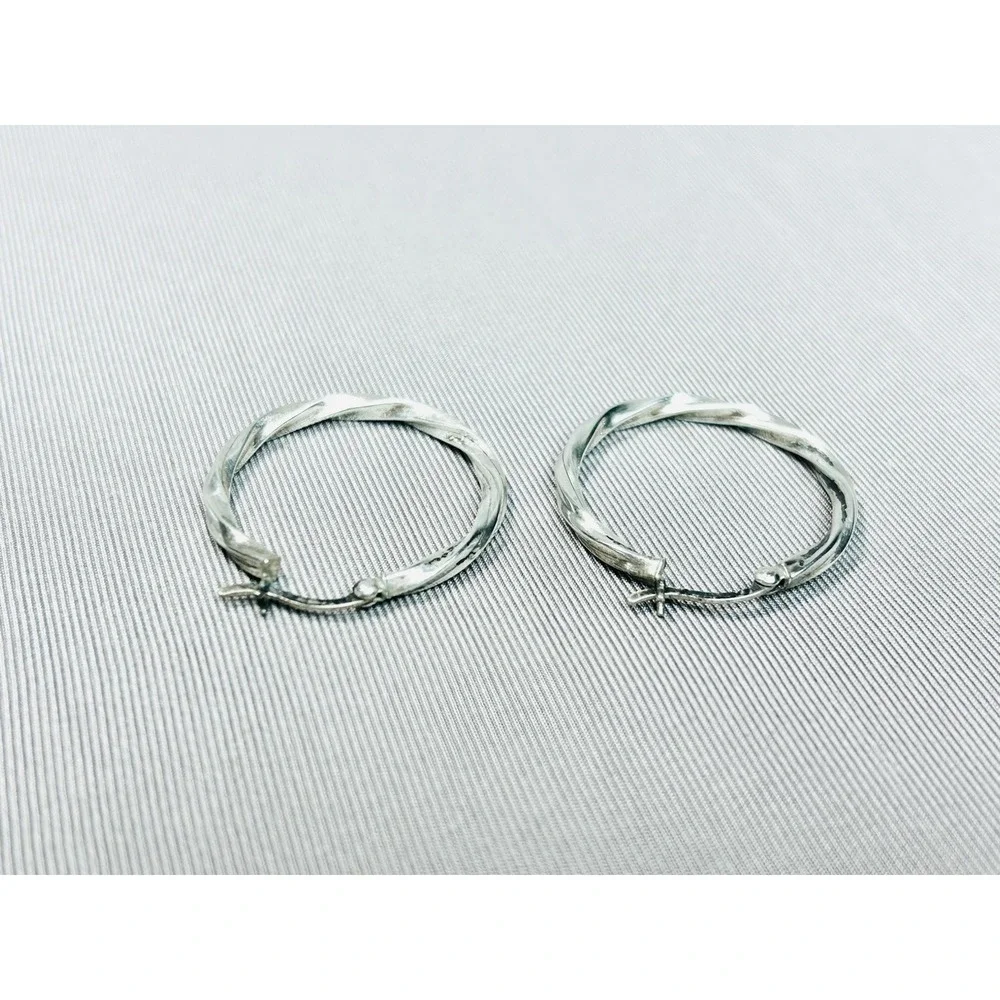 Sterling Silver Large Twisted Hoop‎ Earrings .925 Jewelry